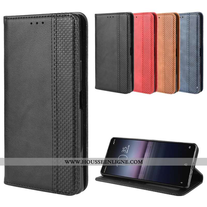 Coque Sony Xperia 1 Ii Protection Cuir Boucle Magnétique Étui Bleu Marin Housse Bleu Foncé