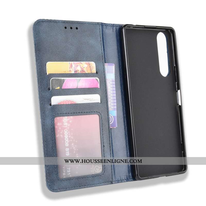 Coque Sony Xperia 1 Ii Protection Cuir Boucle Magnétique Étui Bleu Marin Housse Bleu Foncé
