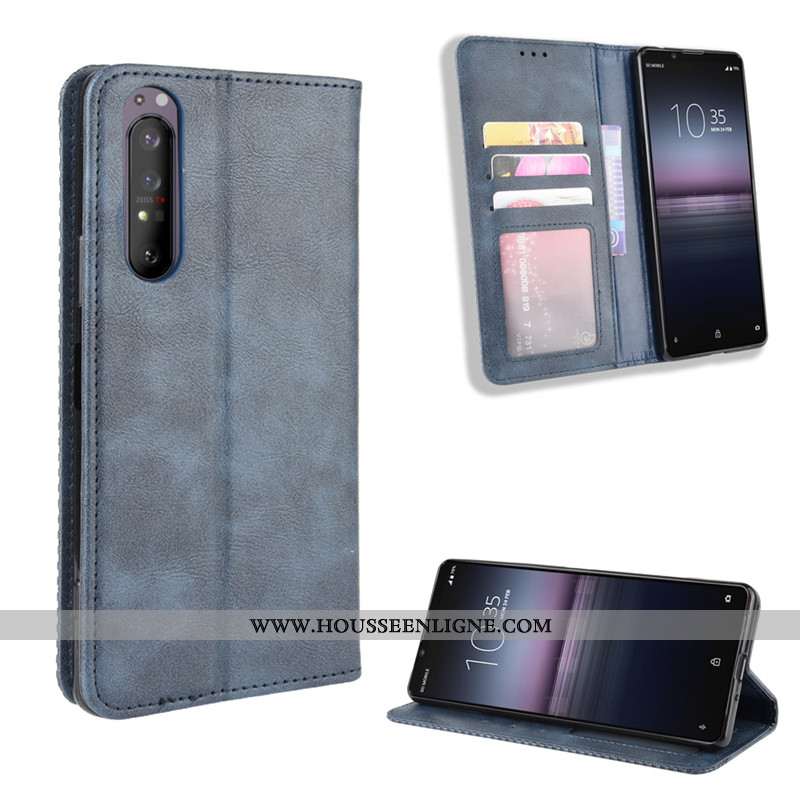 Coque Sony Xperia 1 Ii Protection Cuir Boucle Magnétique Étui Bleu Marin Housse Bleu Foncé