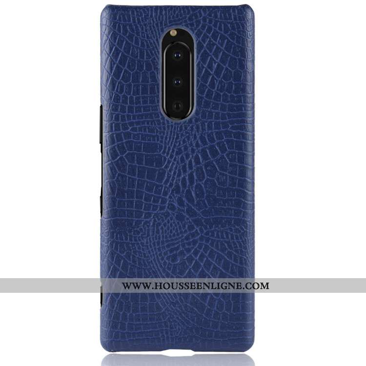 Coque Sony Xperia 1 Modèle Fleurie Protection Cuir Tendance Qualité Téléphone Portable Bleu Foncé