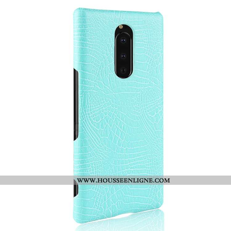 Coque Sony Xperia 1 Modèle Fleurie Protection Cuir Tendance Qualité Téléphone Portable Bleu Foncé