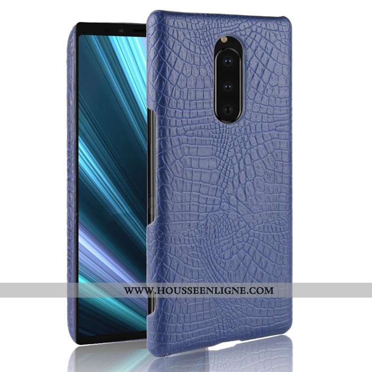 Coque Sony Xperia 1 Modèle Fleurie Protection Cuir Tendance Qualité Téléphone Portable Bleu Foncé