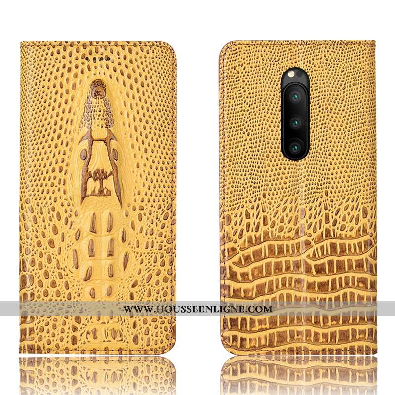Coque Sony Xperia 1 Protection Cuir Véritable Étui Téléphone Portable Jaune