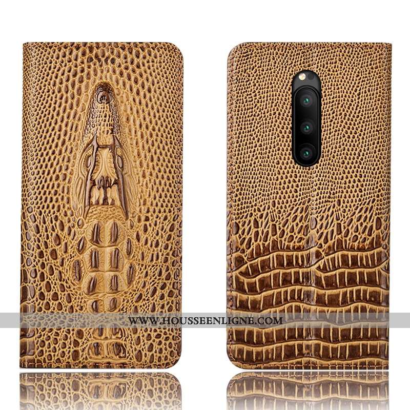 Coque Sony Xperia 1 Protection Cuir Véritable Étui Téléphone Portable Jaune