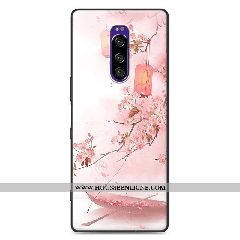 Coque Sony Xperia 1 Protection Délavé En Daim Fluide Doux Vent Style Chinois Rose