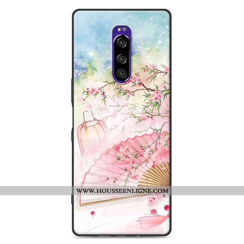 Coque Sony Xperia 1 Protection Délavé En Daim Fluide Doux Vent Style Chinois Rose