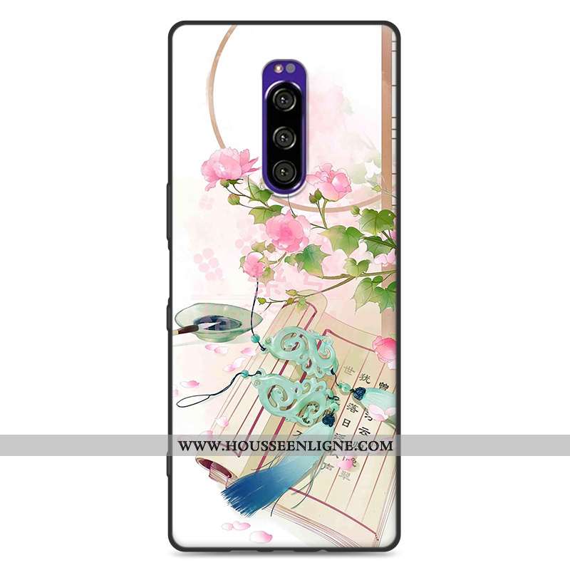 Coque Sony Xperia 1 Protection Délavé En Daim Fluide Doux Vent Style Chinois Rose