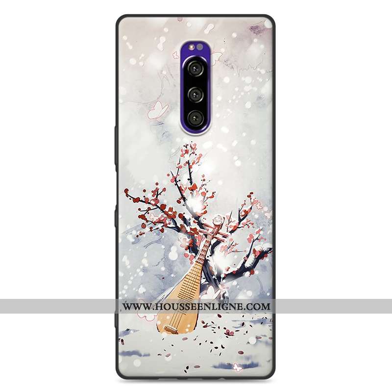 Coque Sony Xperia 1 Protection Délavé En Daim Fluide Doux Vent Style Chinois Rose