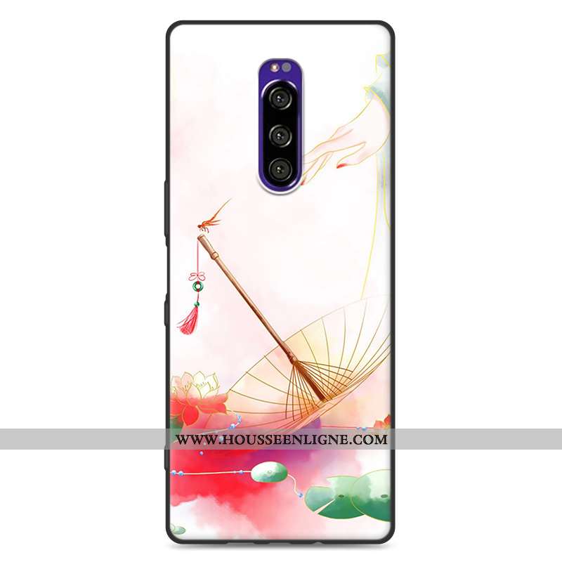 Coque Sony Xperia 1 Protection Délavé En Daim Fluide Doux Vent Style Chinois Rose