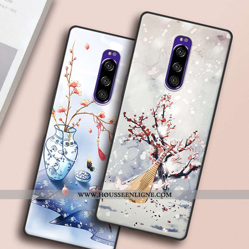 Coque Sony Xperia 1 Protection Délavé En Daim Fluide Doux Vent Style Chinois Rose