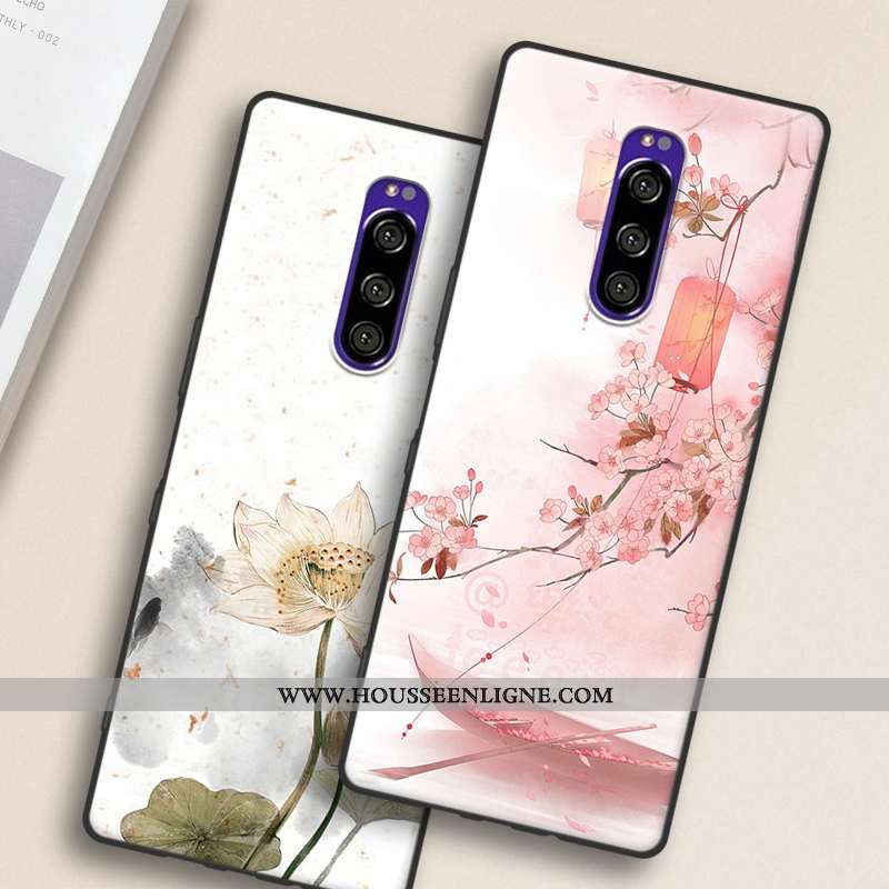 Coque Sony Xperia 1 Protection Délavé En Daim Fluide Doux Vent Style Chinois Rose