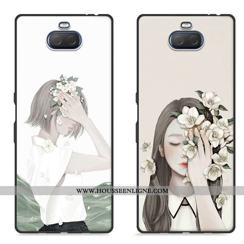 Coque Sony Xperia 10 Fluide Doux Silicone Créatif Frais Blanc Étui Mode Blanche