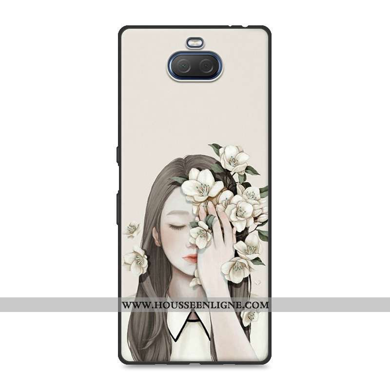 Coque Sony Xperia 10 Fluide Doux Silicone Créatif Frais Blanc Étui Mode Blanche