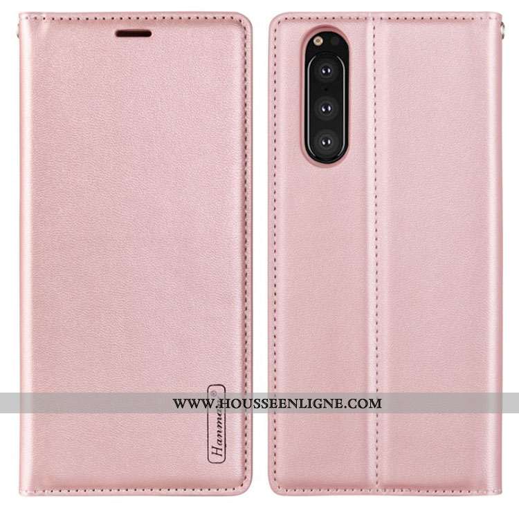 Coque Sony Xperia 10 Ii Cuir Véritable Cuir Magnétisme Téléphone Portable Rose Étui