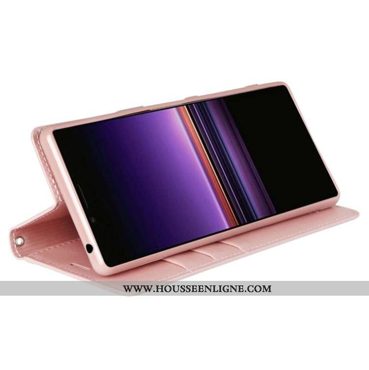 Coque Sony Xperia 10 Ii Cuir Véritable Cuir Magnétisme Téléphone Portable Rose Étui