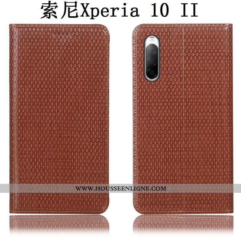 Coque Sony Xperia 10 Ii Cuir Véritable Modèle Fleurie Incassable Protection Marron Téléphone Portabl