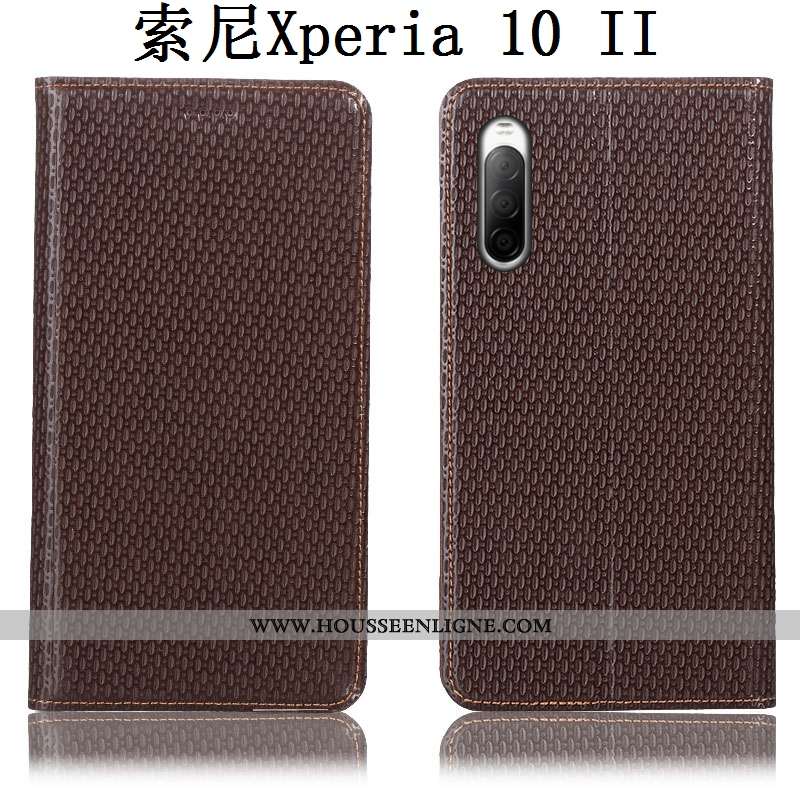 Coque Sony Xperia 10 Ii Cuir Véritable Modèle Fleurie Incassable Protection Marron Téléphone Portabl