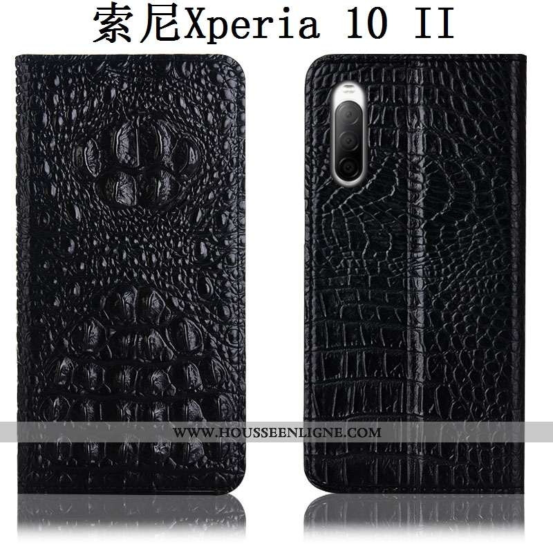 Coque Sony Xperia 10 Ii Protection Cuir Véritable Housse Téléphone Portable Bleu Incassable