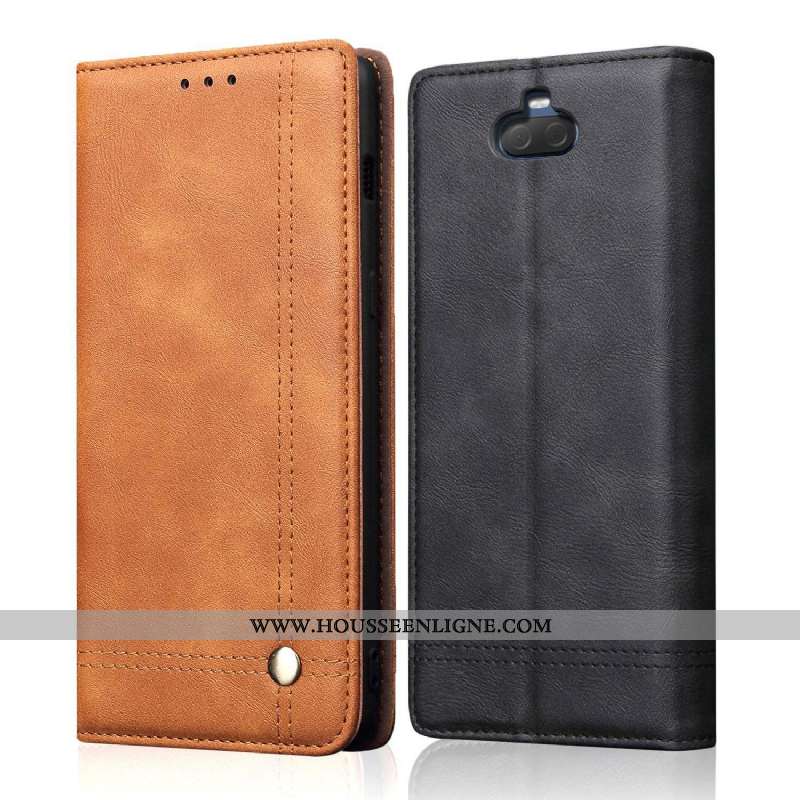 Coque Sony Xperia 10 Modèle Fleurie Protection Portefeuille Carte Cuir Téléphone Portable Marron