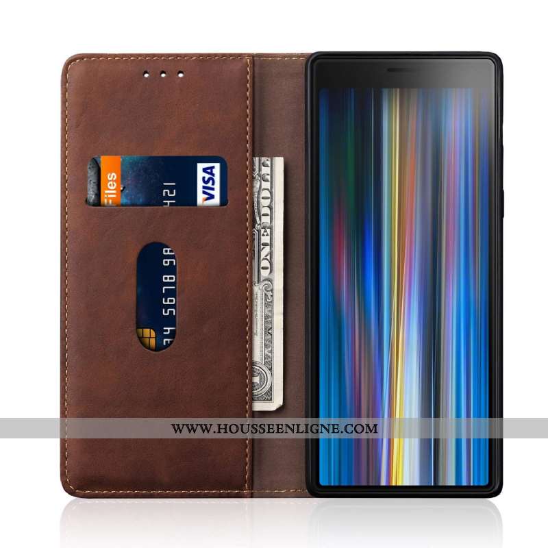 Coque Sony Xperia 10 Modèle Fleurie Protection Portefeuille Carte Cuir Téléphone Portable Marron