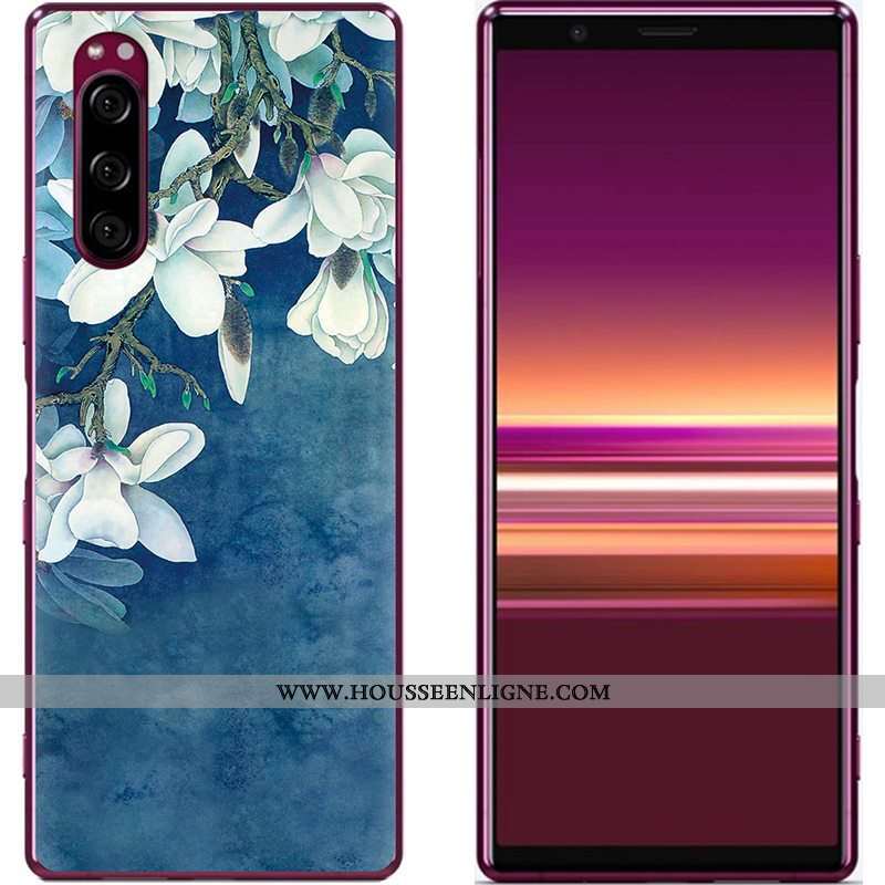 Coque Sony Xperia 5 Créatif Dessin Animé Téléphone Portable Nouveau Peinture Tissu Bleu