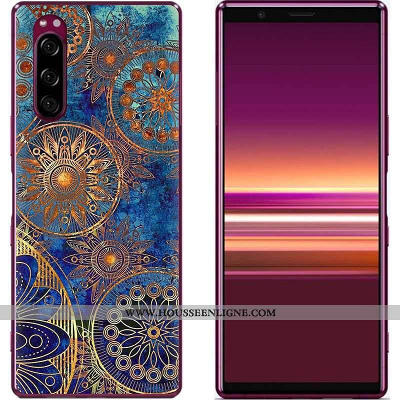 Coque Sony Xperia 5 Créatif Dessin Animé Téléphone Portable Nouveau Peinture Tissu Bleu
