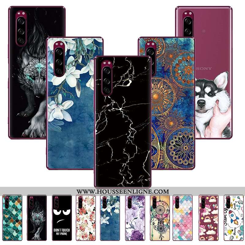 Coque Sony Xperia 5 Créatif Dessin Animé Téléphone Portable Nouveau Peinture Tissu Bleu