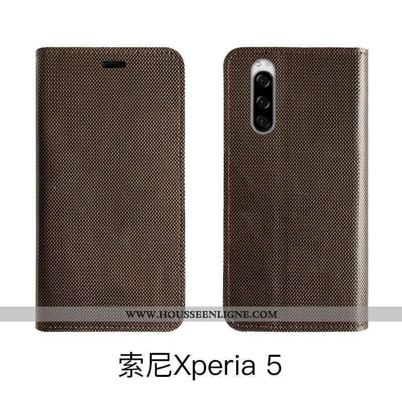 Coque Sony Xperia 5 Luxe Cuir Véritable Noir Housse Étui Téléphone Portable