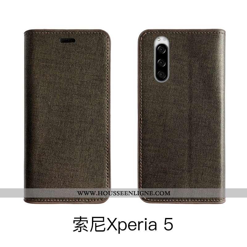 Coque Sony Xperia 5 Luxe Cuir Véritable Noir Housse Étui Téléphone Portable