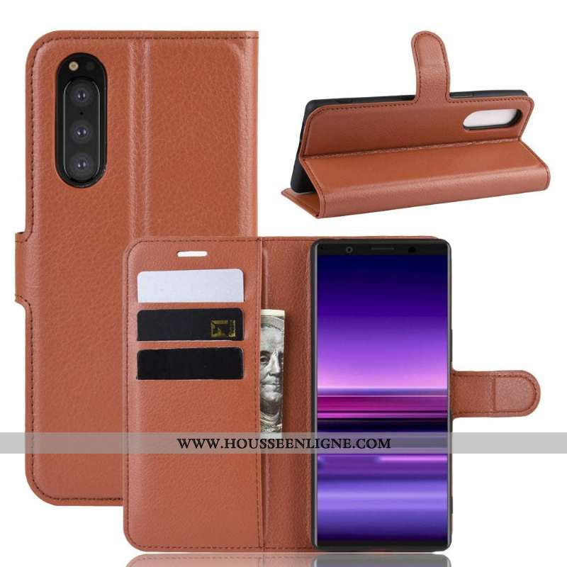 Coque Sony Xperia 5 Protection Cuir Vert Simple Étui Carte Verte