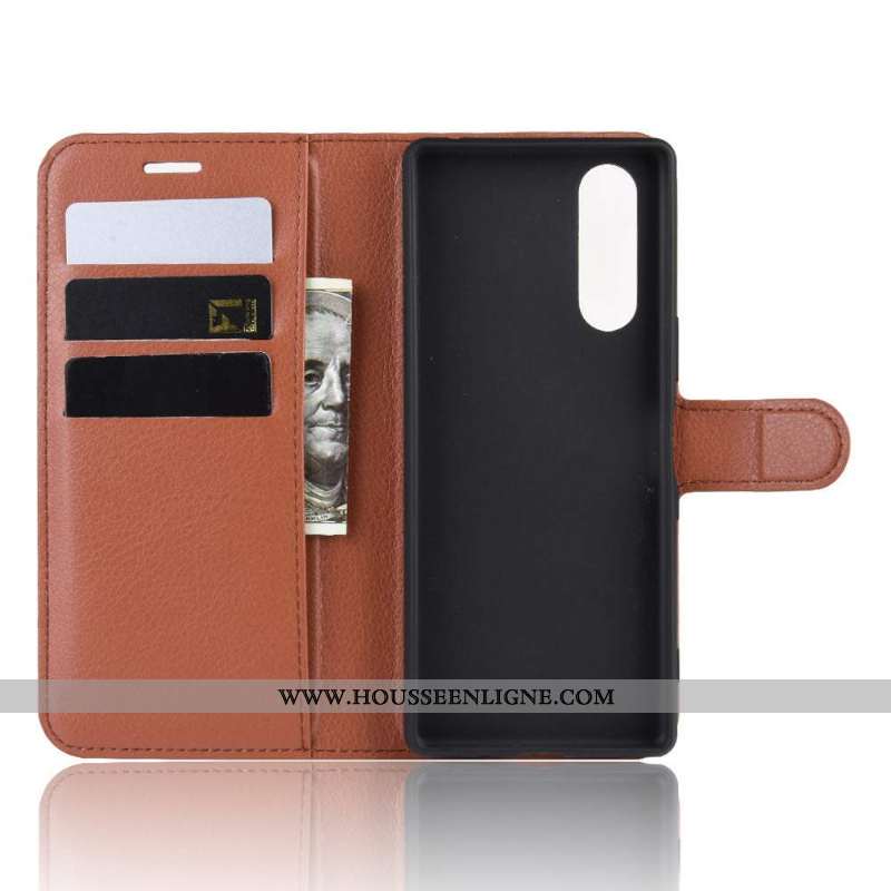 Coque Sony Xperia 5 Protection Cuir Vert Simple Étui Carte Verte