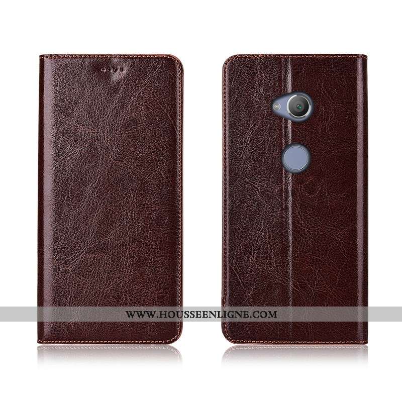 Coque Sony Xperia L2 Cuir Véritable Cuir Incassable Silicone Fluide Doux Étui Nouveau Marron