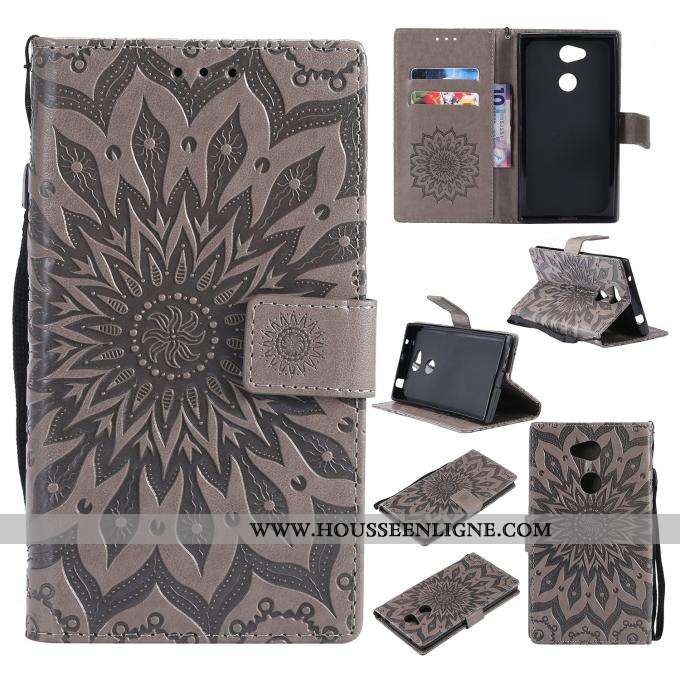 Coque Sony Xperia L2 Fluide Doux Protection Fleur Téléphone Portable Gris Étui En Relief