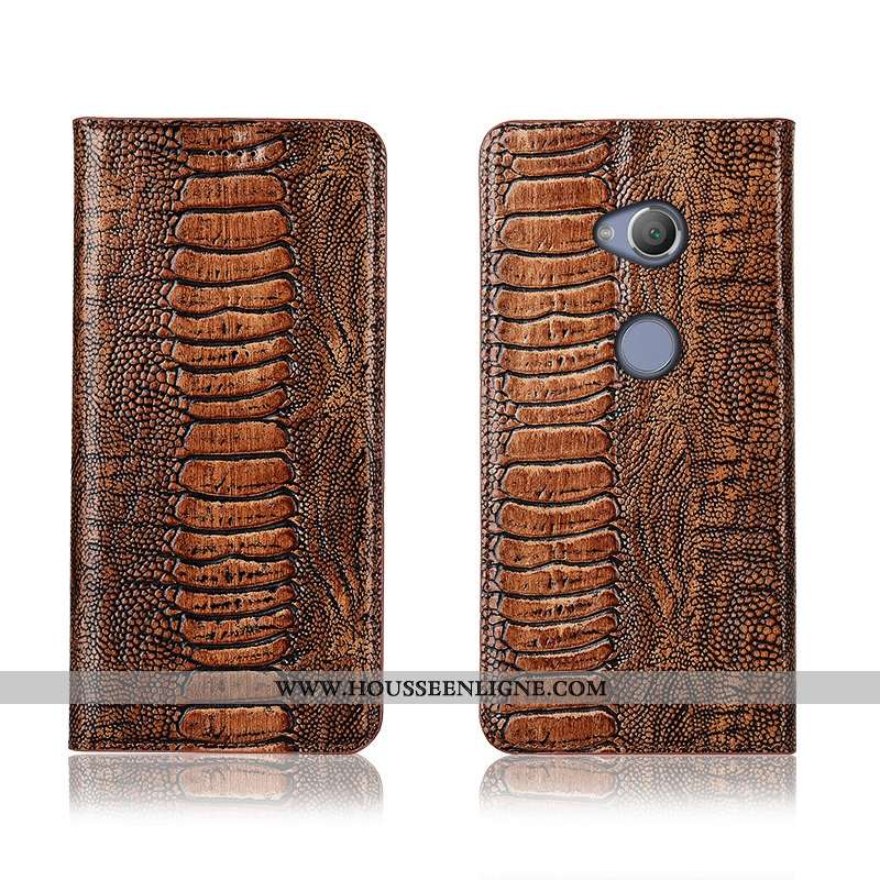 Coque Sony Xperia L2 Fluide Doux Silicone Clamshell Téléphone Portable Cuir Véritable Marron