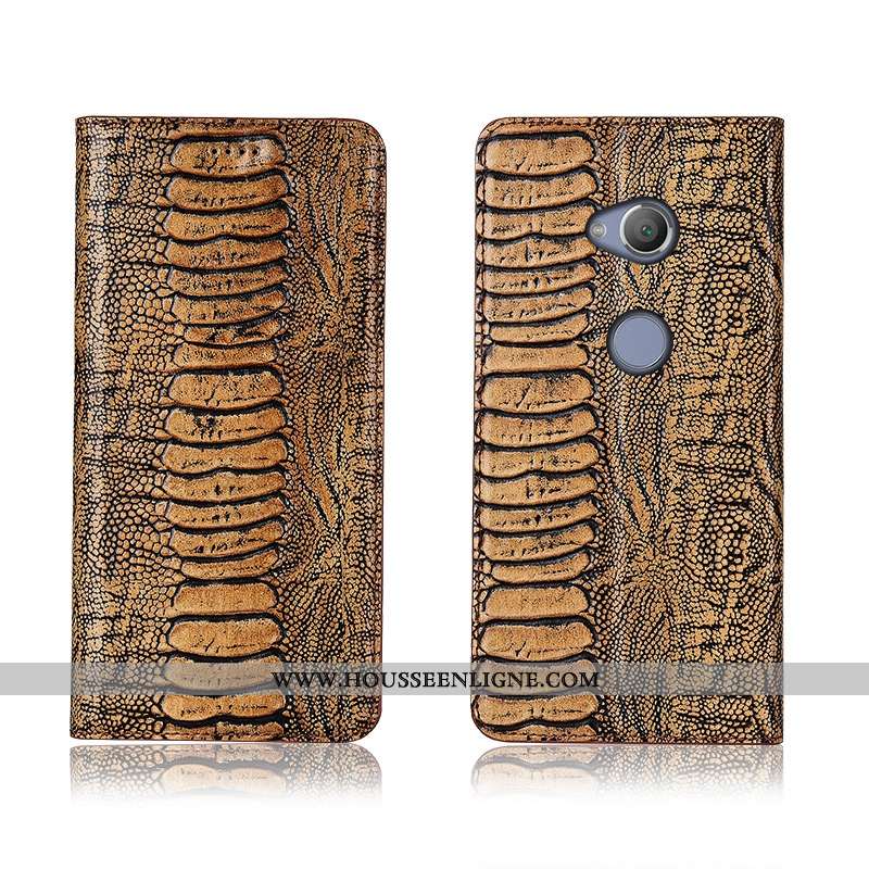 Coque Sony Xperia L2 Fluide Doux Silicone Clamshell Téléphone Portable Cuir Véritable Marron