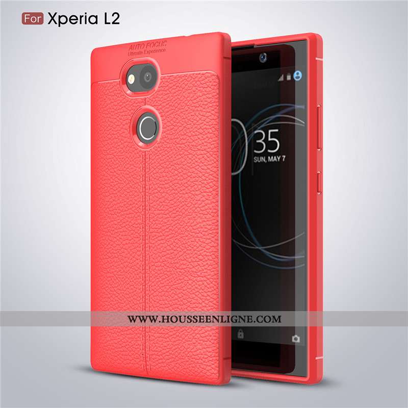 Coque Sony Xperia L2 Silicone Protection Étui Téléphone Portable Cuir Modèle Fleurie Rouge