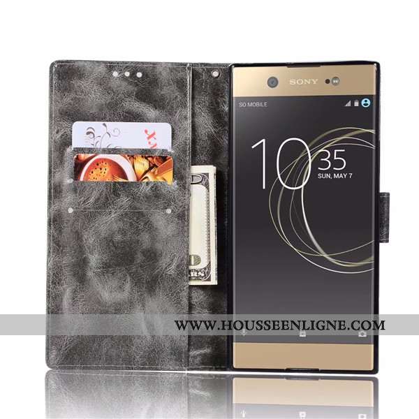 Coque Sony Xperia Xa Ultra Protection Portefeuille Cuir Étui Gris Housse Téléphone Portable