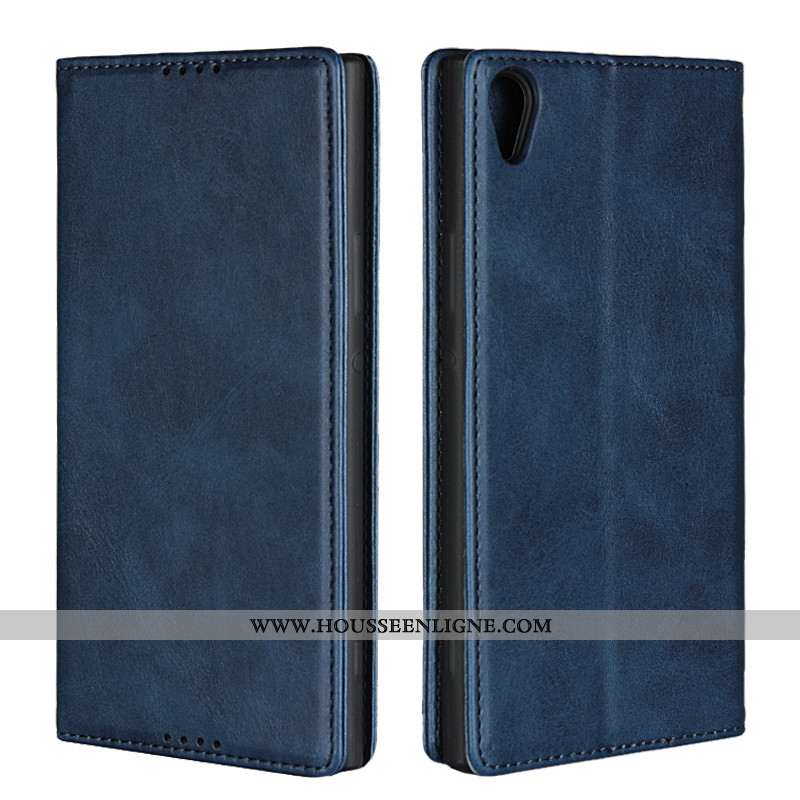 Coque Sony Xperia Xa1 Cuir Modèle Fleurie Bleu Protection Téléphone Portable Étui Bovins