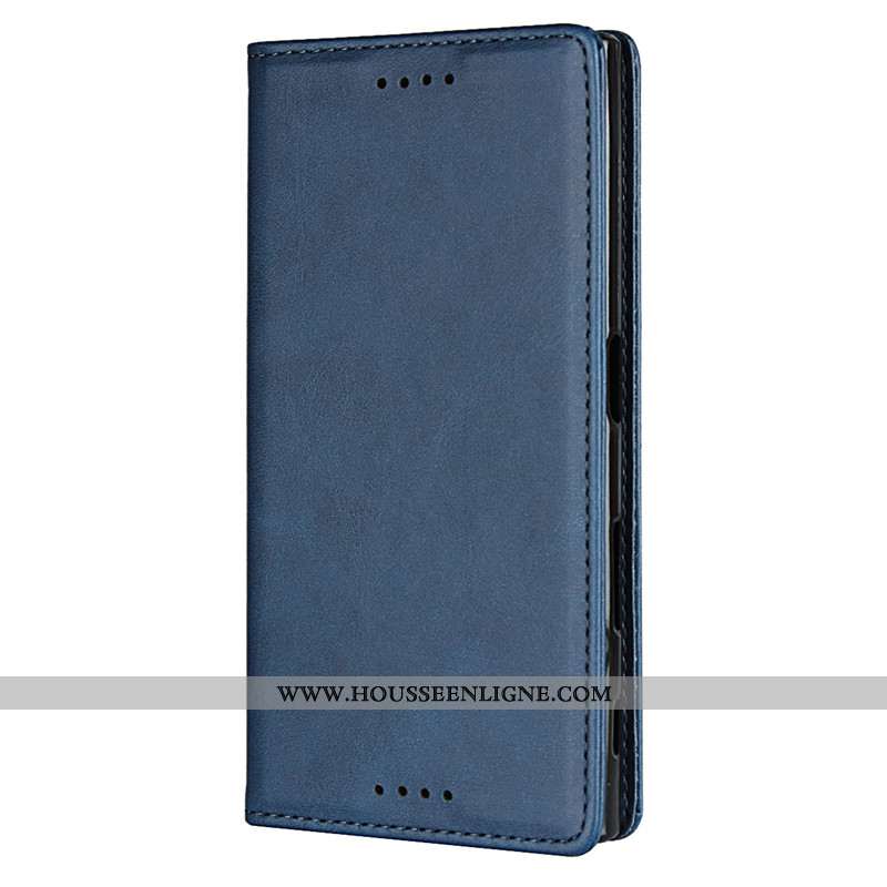 Coque Sony Xperia Xa1 Cuir Modèle Fleurie Bleu Protection Téléphone Portable Étui Bovins