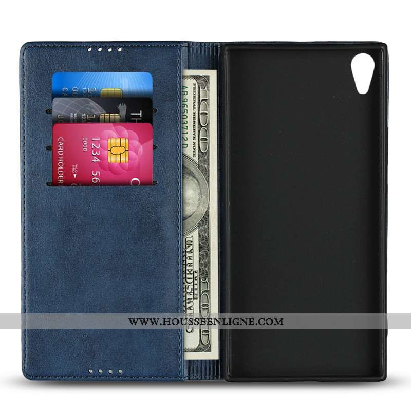 Coque Sony Xperia Xa1 Cuir Modèle Fleurie Bleu Protection Téléphone Portable Étui Bovins
