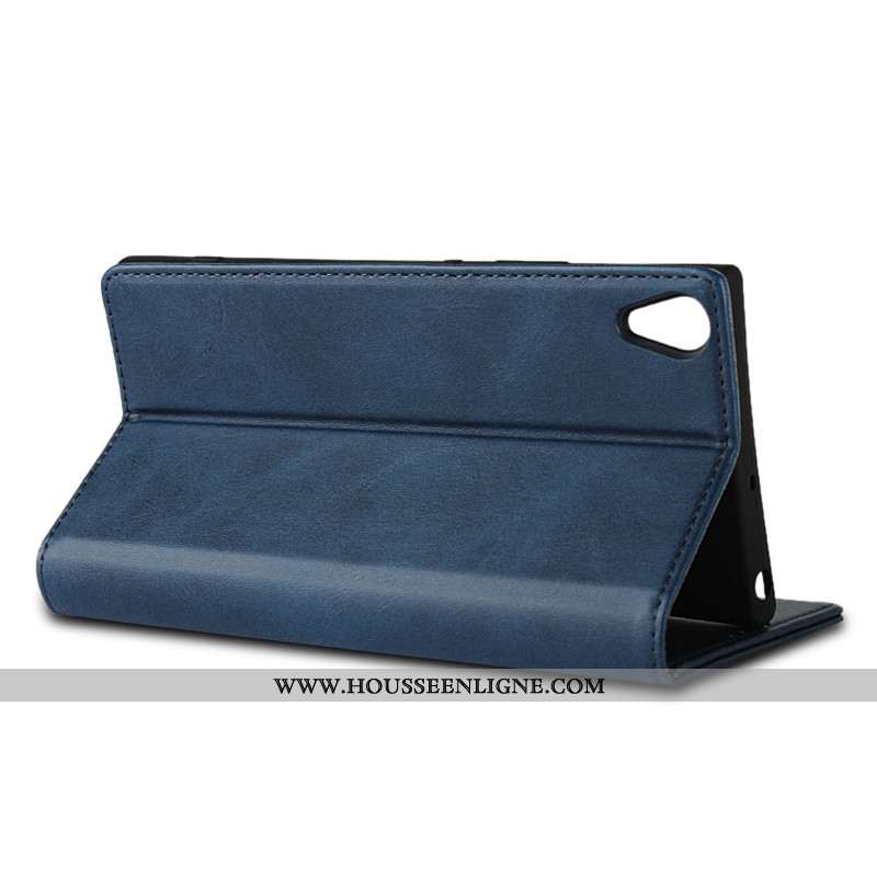Coque Sony Xperia Xa1 Cuir Modèle Fleurie Bleu Protection Téléphone Portable Étui Bovins