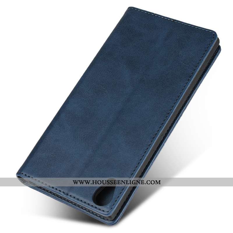 Coque Sony Xperia Xa1 Cuir Modèle Fleurie Bleu Protection Téléphone Portable Étui Bovins