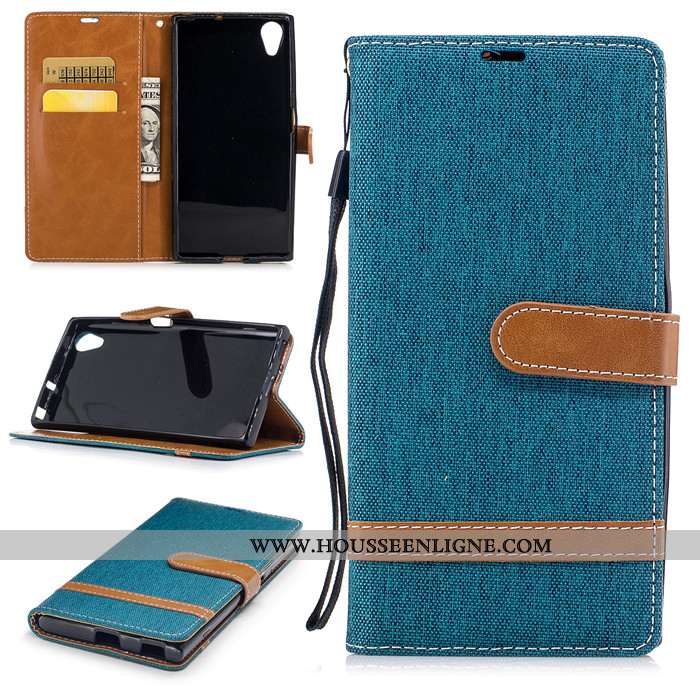 Coque Sony Xperia Xa1 Plus Silicone Protection Housse Bordure Cuir Téléphone Portable Bleu