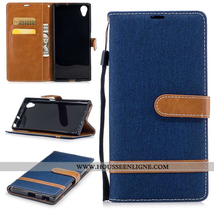 Coque Sony Xperia Xa1 Plus Silicone Protection Housse Bordure Cuir Téléphone Portable Bleu