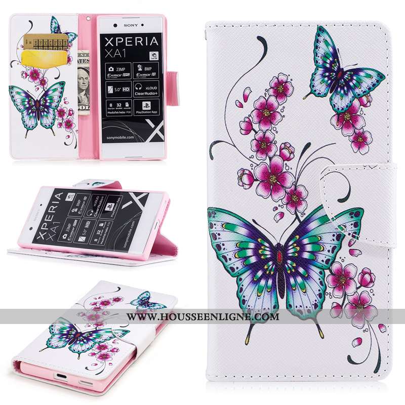 Coque Sony Xperia Xa1 Protection Portefeuille Téléphone Portable Housse Étui Blanc Blanche