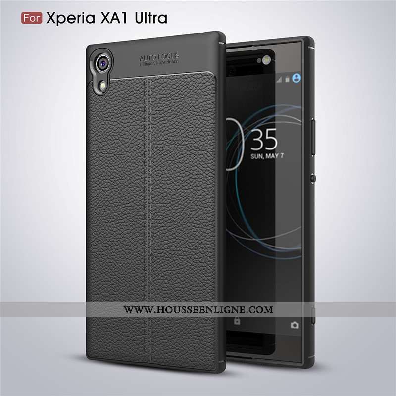 Coque Sony Xperia Xa1 Ultra Modèle Fleurie Fluide Doux Noir Protection Cuir Tout Compris
