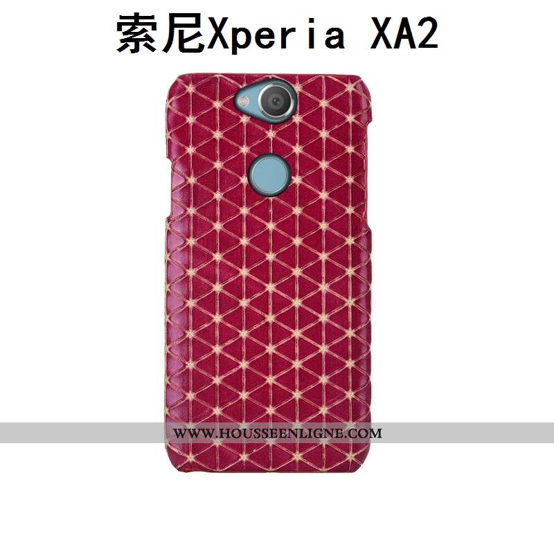 Coque Sony Xperia Xa2 Cuir Véritable Mode Couvercle Arrière Protection Plaid Personnalisé Luxe Marro