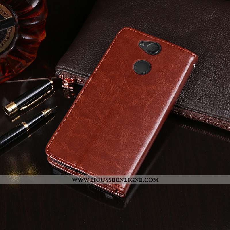 Coque Sony Xperia Xa2 Plus Protection Cuir Marron Téléphone Portable Étui Housse