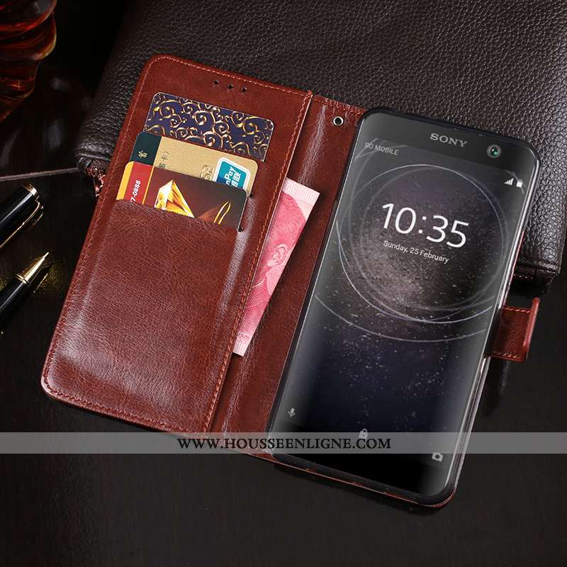 Coque Sony Xperia Xa2 Plus Protection Cuir Marron Téléphone Portable Étui Housse