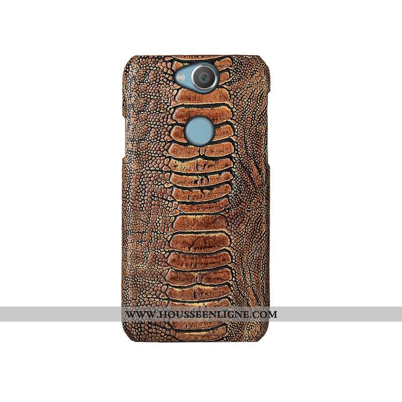 Coque Sony Xperia Xa2 Ultra Luxe Cuir Véritable Bovins Protection Étui Couvercle Arrière Cuir Khaki